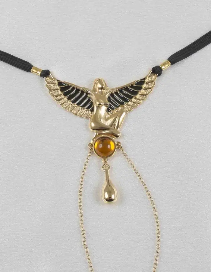 Winged Isis - Gold Vaginal Jewelry with Egyptian Goddess Charm