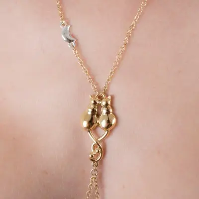 Witches' Brew - Gold and Silver Necklace and Nipple Jewelry With Cat and Moon Charms