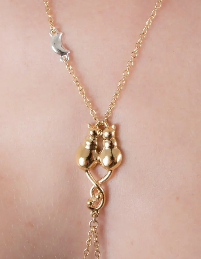 Witches' Brew - Gold and Silver Necklace and Nipple Jewelry With Cat and Moon Charms