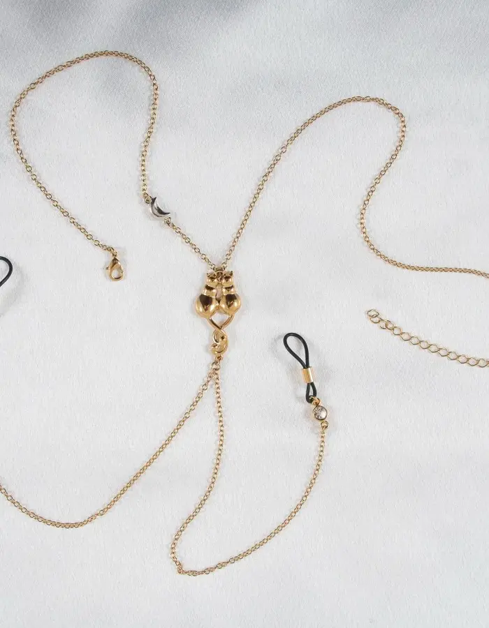 Witches' Brew - Gold and Silver Necklace and Nipple Jewelry With Cat and Moon Charms