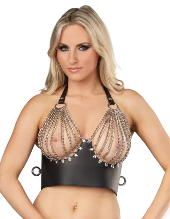 Women's Leather Bustier with Chains
