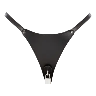 Women's Leather Lockable Chastity G-String