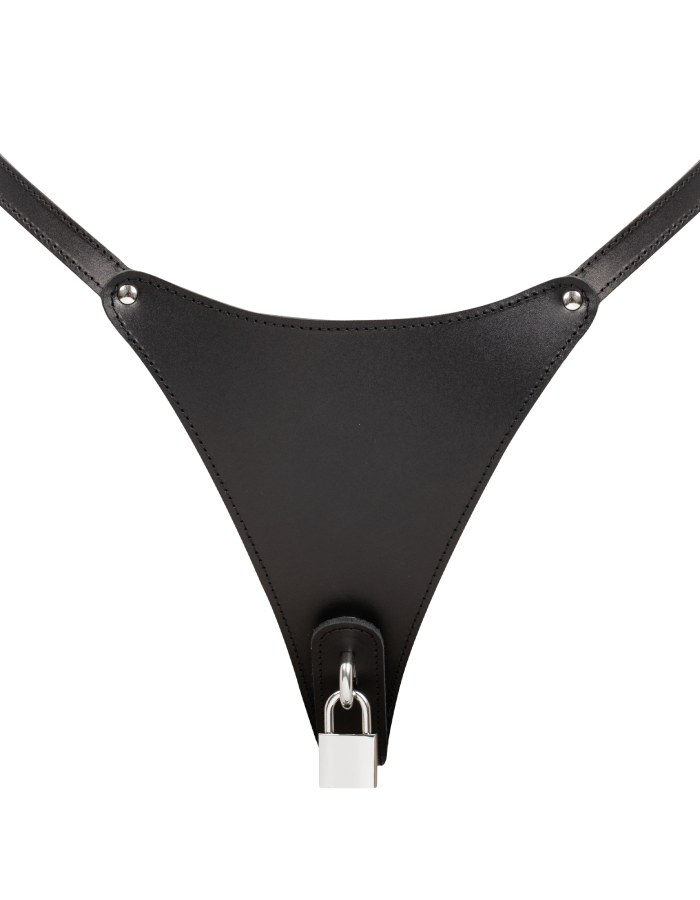 Damen Leder Keuschheits-G-String mit Schloss