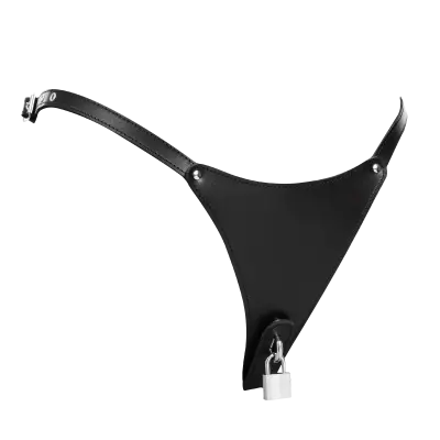 Women's Leather Lockable Chastity G-String
