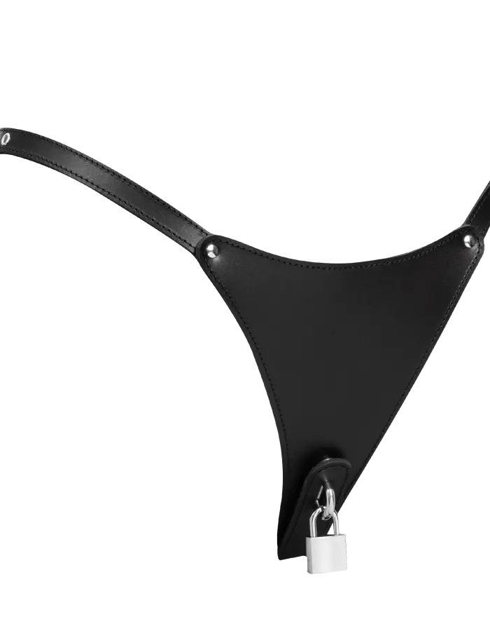 Women's Leather Lockable Chastity G-String