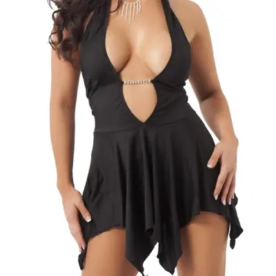 Yakshi - Black Mini Dress With Plunging Neckline