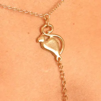 Yuan Qigui - Women's Gold Waist Chain with Cat and Insertable Blue Orb