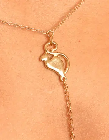 Yuan Qigui - Women's Gold Waist Chain with Cat and Insertable Blue Orb