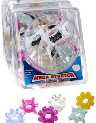 Mega Stretch Silicone Pleasure Rings - 72 Piece Fishbowl
