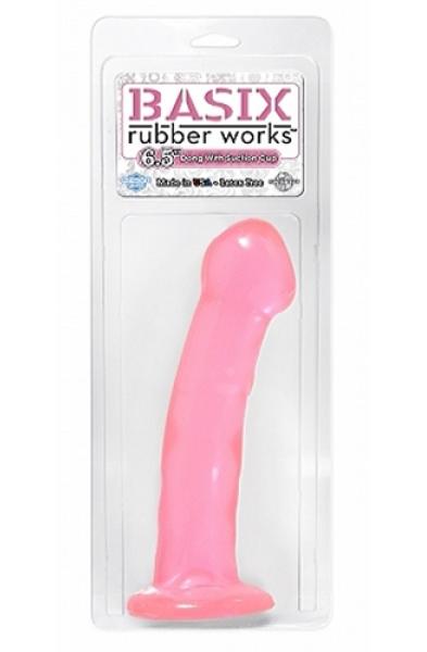 Basix Rubber Works - 6.5 Inch Dong With Suction Cup - Pink