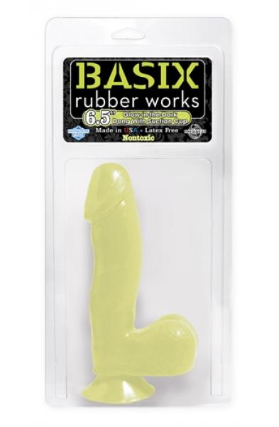 Basix Rubber Works - 6.5 Inch Dong With Suction Cup - Glow-in-the-Dark