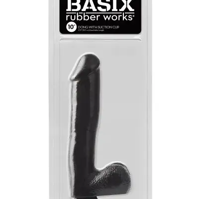 Basix Rubber Works - 10 Inch Dong With Suction Cup - Black
