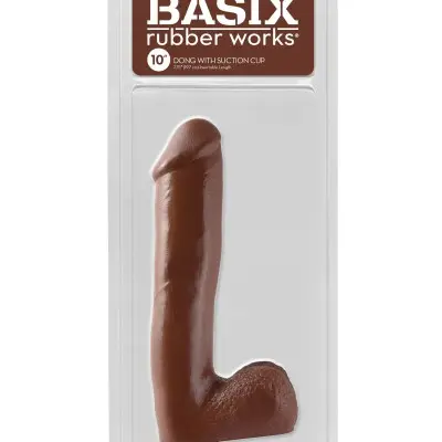 Basix Rubber Works - 10 Inch Dong With Suction - Brown
