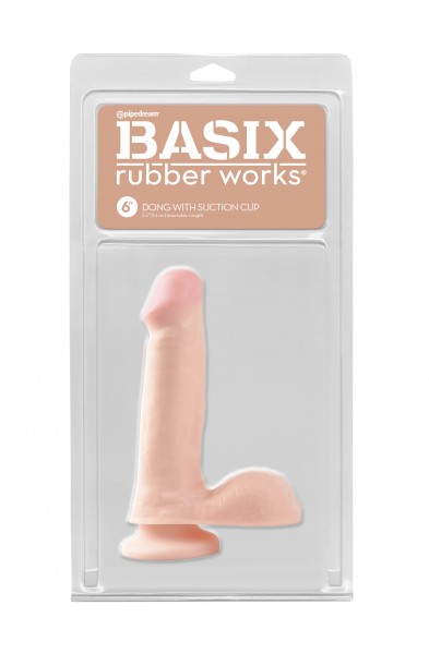 Basix Rubber Works - 6 Inch Dong With Suction Cup - Flesh