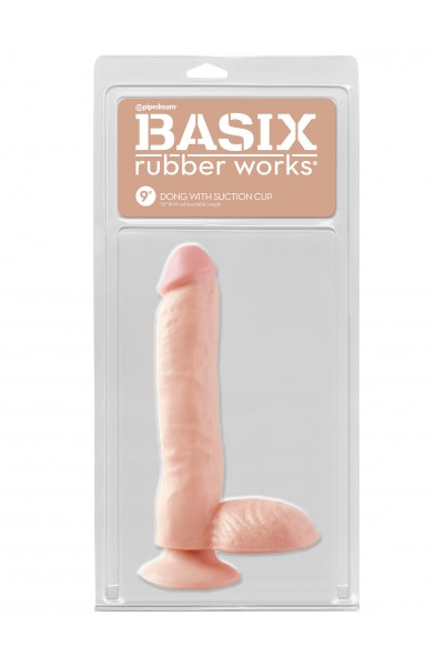 Basix Rubber Works 9 Inch Dong With Suction Cup - Flesh