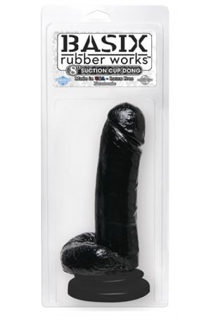 Basix Rubber Works 8 Inch Dong With Suction Cup -  Black