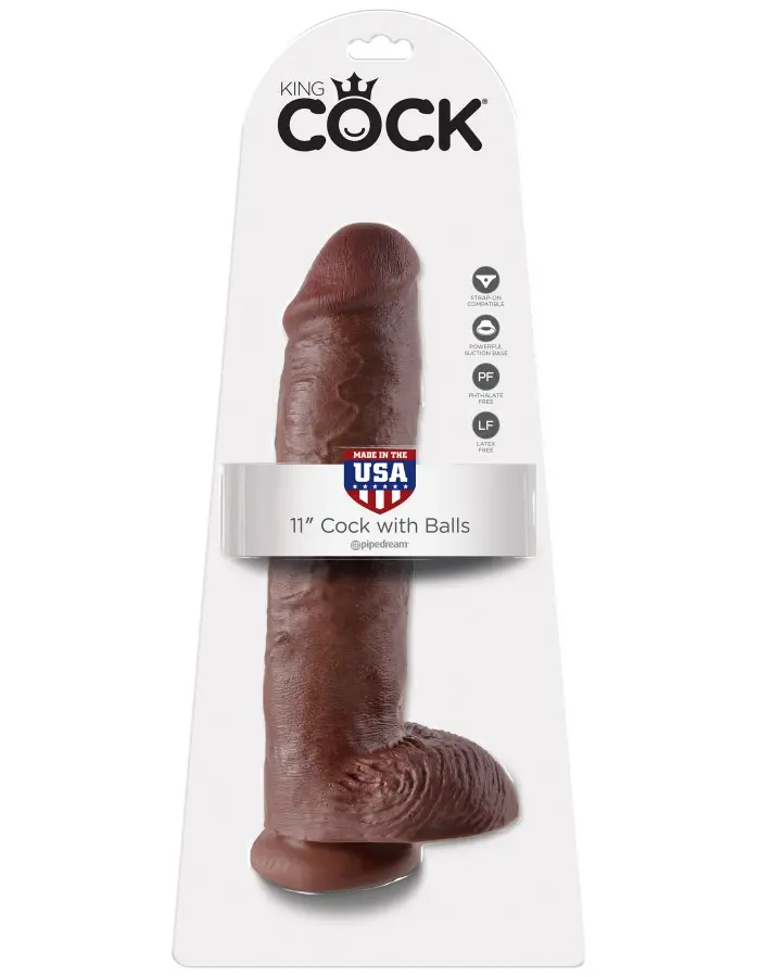 King Cock 11 Inch Cock With Balls  - Brown
