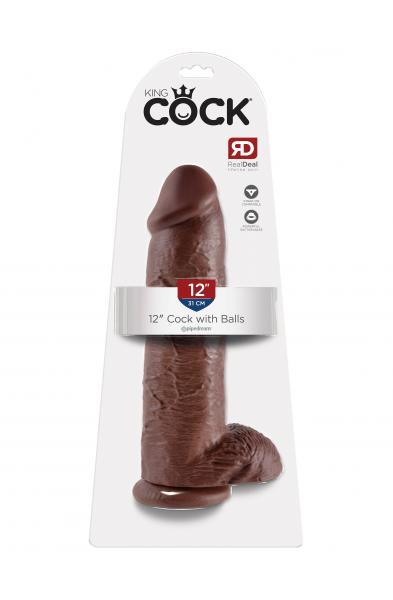 King Cock 12 Inch Cock With Balls - Brown