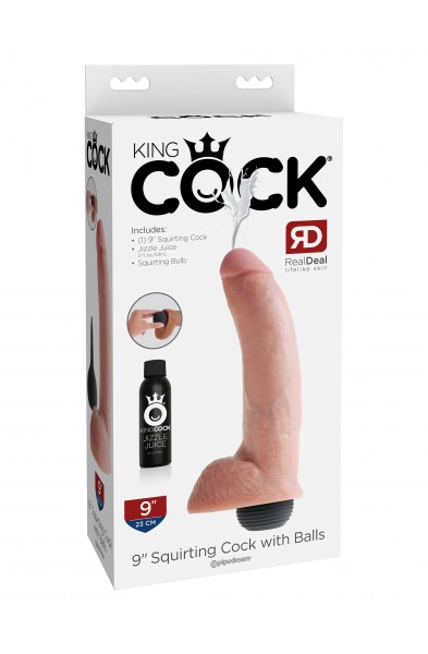 King Cock 9 Inch Squirting Cock With Balls - Flesh