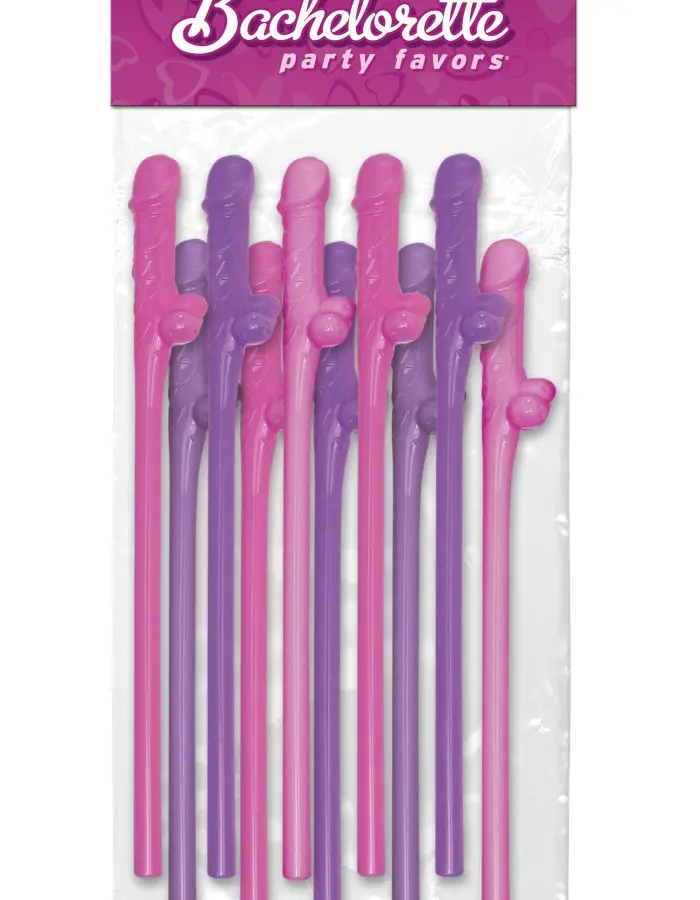 Bachelorette Party Favors 10 Dicky Sipping Straws - Pink & Purple