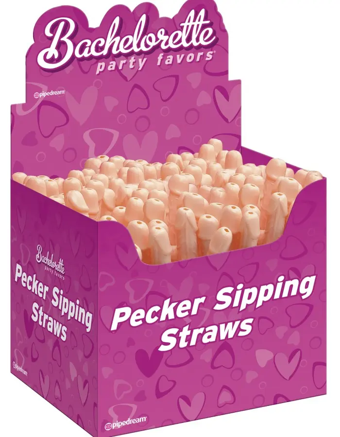 Bachelorette Party Favors - Pecker Sipping Straws  - 144 Piece Display - Light