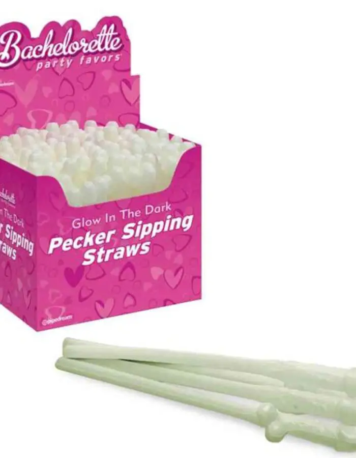 Bachelorette Party Favors Pecker Sipping Straws - 144 Piece Display - Glow-in-the-Dark