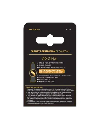Skyn Original - Non-Latex Lubricated Condoms - 3 Pack