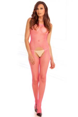 Industrial Net Suspender Bodystocking - One Size - Pink