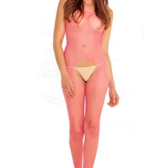 Industrial Net Suspender Bodystocking - One Size - Pink