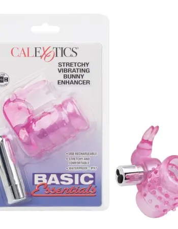 Basic Essentials Stretchy Vibrating Bunny Enhancer - Pink Rechargeable