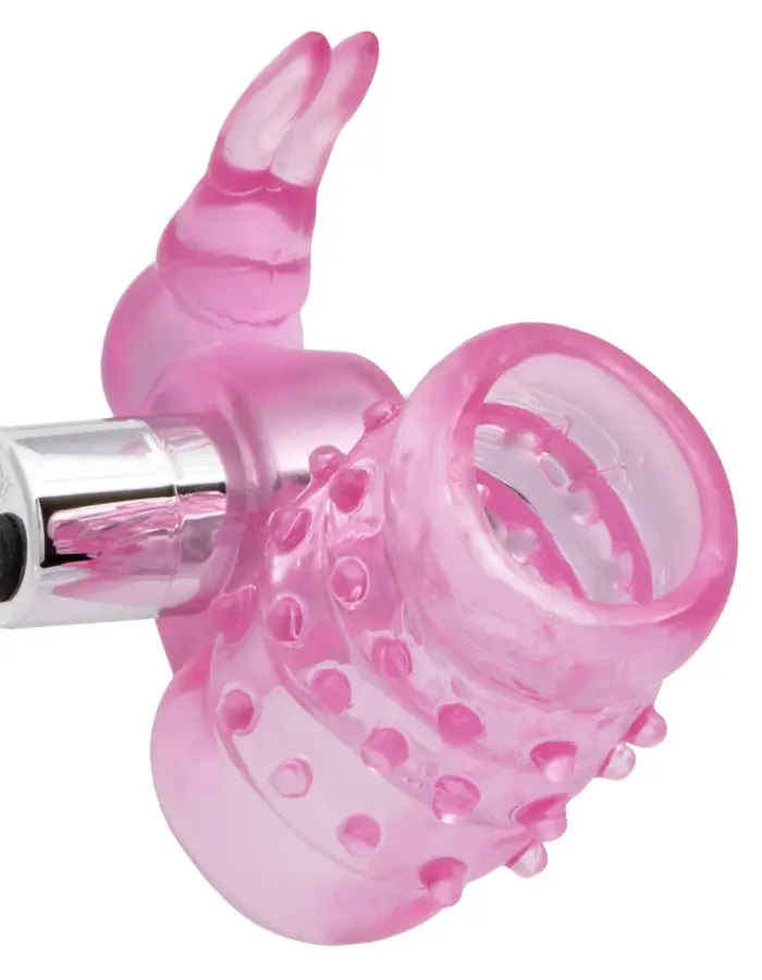 Basic Essentials Stretchy Vibrating Bunny Enhancer - Pink Rechargeable