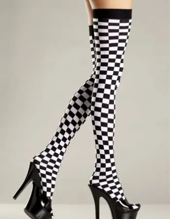 Checkerboard Thigh Highs - One Size - Black and White