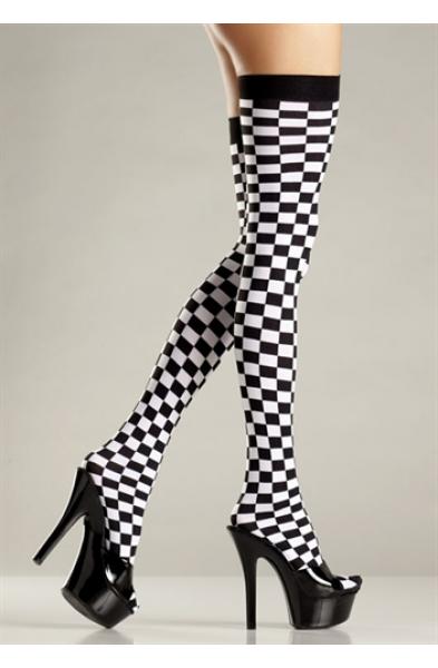 Checkerboard Thigh Highs - One Size - Black and White