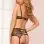 Floral Lace and Fishnet Chemise and Thong Set - One Size - Black