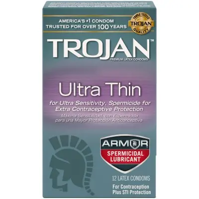 Trojan Sensitivity Ultra Thin Armor Spermicidal Lubricated Condoms 12 Pack