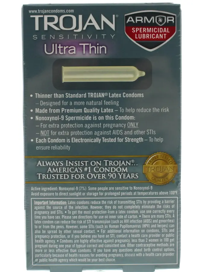Trojan Sensitivity Ultra Thin Armor Spermicidal Lubricated Condoms 12 Pack