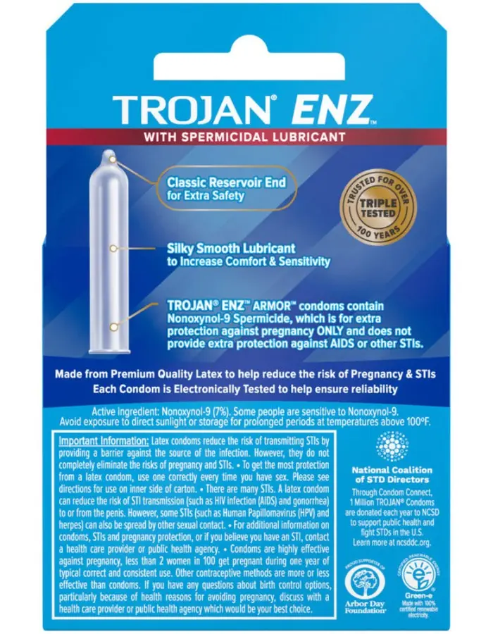 Trojan Enz Armor Spermicidal Lubricated Condoms - 3 Pack