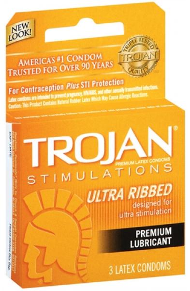 Trojan Stimulations Ultra Ribbed Lubricated Condoms - 3 Pack