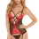 Lace Cami and Thong Set With Garters - One Size - Red