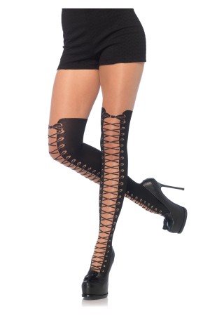 All Tied Up Pantyhose With Opaque Faux Thigh High Boot Detail - One Size