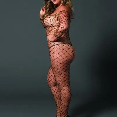 Fence Net Off the Shoulder Bodystocking - Queen Size