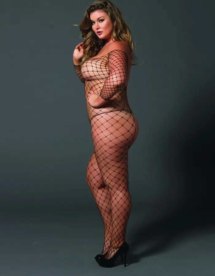 Fence Net Off the Shoulder Bodystocking - Queen Size
