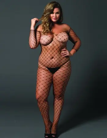 Fence Net Off the Shoulder Bodystocking - Queen Size