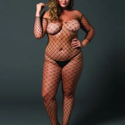 Fence Net Off the Shoulder Bodystocking - Queen Size