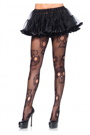 Sugar Skull Net Pantyhose - One Size