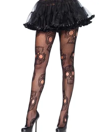 Sugar Skull Net Pantyhose - One Size