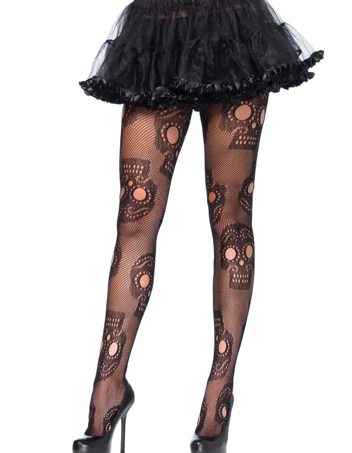 Sugar Skull Net Pantyhose - One Size