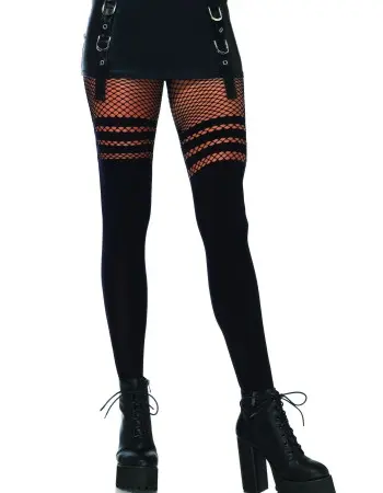 Opaque Faux Thigh High Pantyhose - One Size