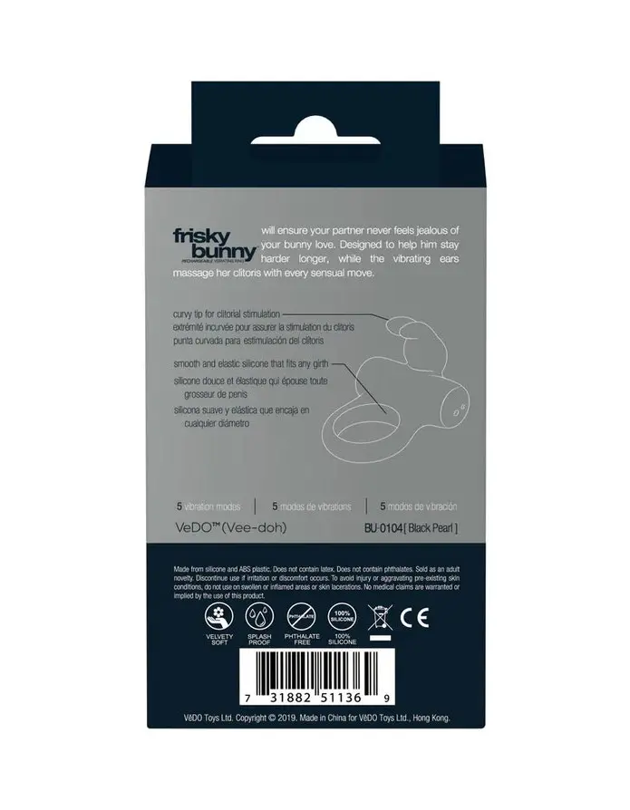 Frisky Bunny Vibrating Ring Black Pearl