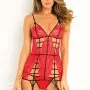 2 Pc. Caged Lace Garter Chemise and G-String Set - Red - Medium/large